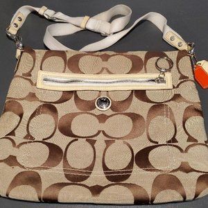 Coach Signature F14869 Crossbody Messenger Shoulder Bag Purse Brown